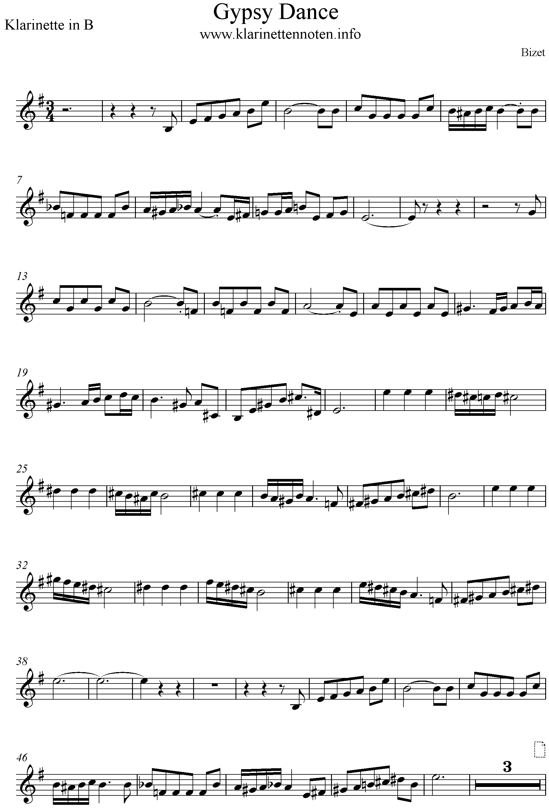 Gypsy Dance, Clarinet, freesheet